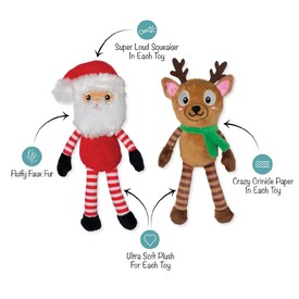 Fringe Studio Friends At Frost Sight Santa & Reindeer Plush Christmas Dog Toys image 0