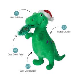 Fringe Studio T-Rex Hungry For The Holidays Plush Squeaker Christmas Dog Toy image 0