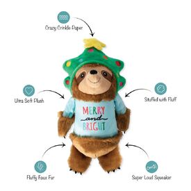 Fringe Studio Sloth Turn On The Fun Plush Squeaker Christmas Dog Toy image 0