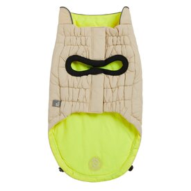 GF Pet Elasto-Fit Adjustable Reversible Chalet Dog Puffer Jacket in Sand/Lime image 0