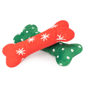 Zippy Paws Plush Squeaker Dog Toy - Christmas Holiday Patterned Bones - Large 2 Pack image 0