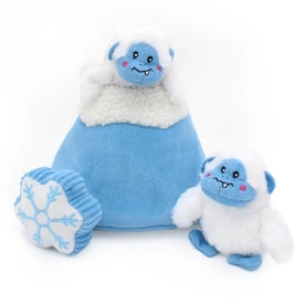 Zippy Paws Holiday Burrow Dog Toy - Yeti Mountain + 3 Squeaker Toys image 0