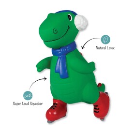 Fringe Studio Rexy On Ice Natural Latex Squeaker Christmas Dino Dog Toy image 1