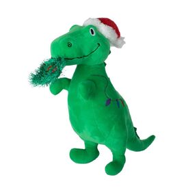 Fringe Studio T-Rex Hungry For The Holidays Plush Squeaker Christmas Dog Toy