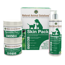 Natural Animal Solutions Skin Pack for Cats & Dogs - Omega Oil, Vitamin C & Digestivite