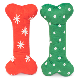 Zippy Paws Plush Squeaker Dog Toy - Christmas Holiday Patterned Bones - Large 2 Pack