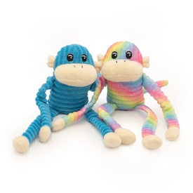 Zippy Paws Spencer the Crinkle Monkey Dog Toys - 2-Pack Small Rainbow & Blue