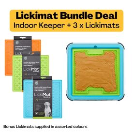 Lickimat Indoor Keeper Bundle Dog Slow Feeder with 3 Original Lickimats