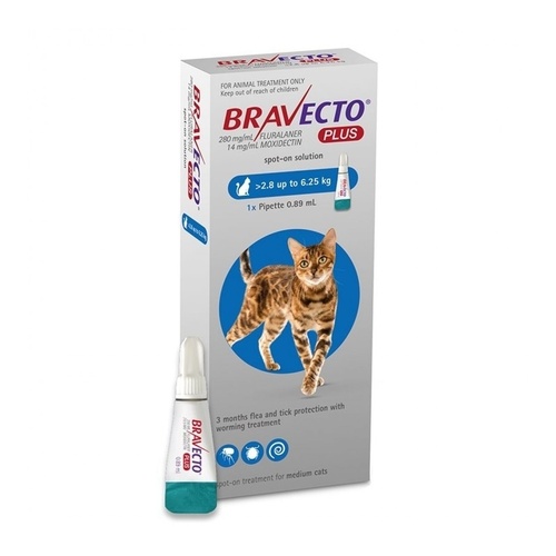 Bravecto PLUS Spot-On 3 month Flea, Tick & Worm Protection - For Cats 2.8 - 6.25kg main image