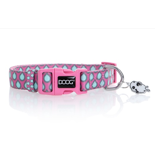 Doog Neoprene Antibacterial Dog Collar with Clip - Luna - Pink with Droplets main image