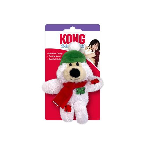 KONG Christmas Holiday Softies Plush Cat Toy x 3 Assorted Bears main image