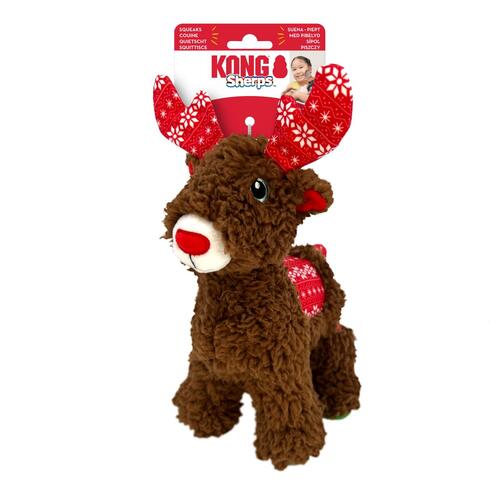 KONG Christmas Holiday Sherps Plush Multi-textured Squeaker Dog Toy - Reindeer main image