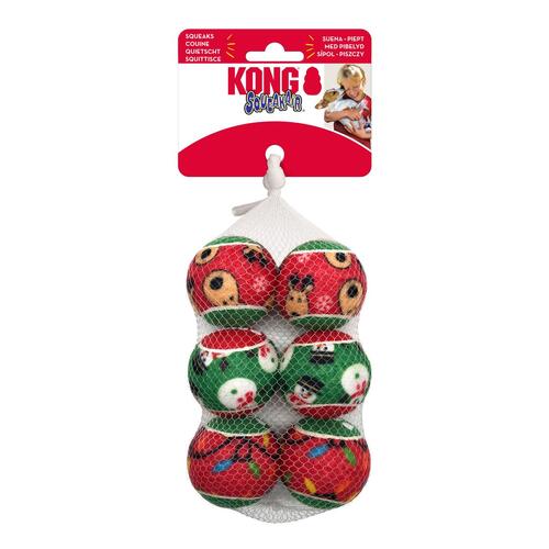 KONG Christmas Holiday SqueakAir Balls Fetch Dog Toy - Pack of 6 Small Balls main image