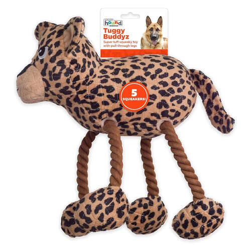 Outward Hound Tuggy Buddys Plush Squeaker Dog Tug Toy - Leopard main image