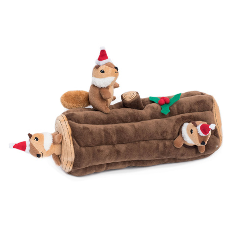 Zippy Paws Holiday Burrow Interactive Squeaker Dog Toy - Yule Log main image