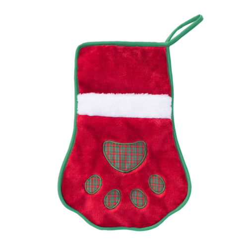 Zippy Paws Plush Christmas Holiday Stocking - Red Paw main image