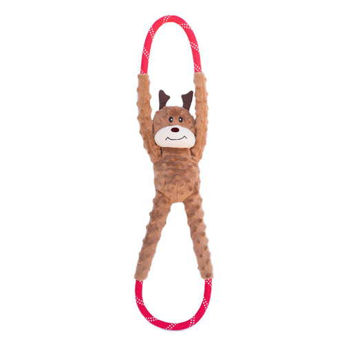 Zippy Paws Plush Squeaker Dog Toy - Christmas Holiday RopeTugz - Reindeer main image