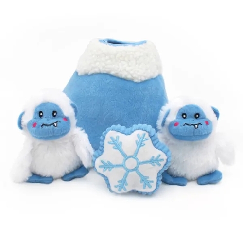 Zippy Paws Holiday Burrow Dog Toy - Yeti Mountain + 3 Squeaker Toys main image